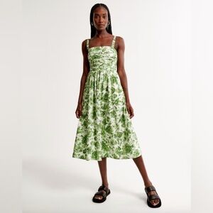 Abercrombie & Fitch Green and White Floral Emerson Midi Dress